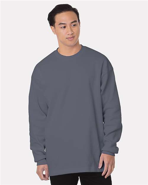 Bayside Men's USA-Made Heavyweight Waffle Knit Thermal - Dark Grey