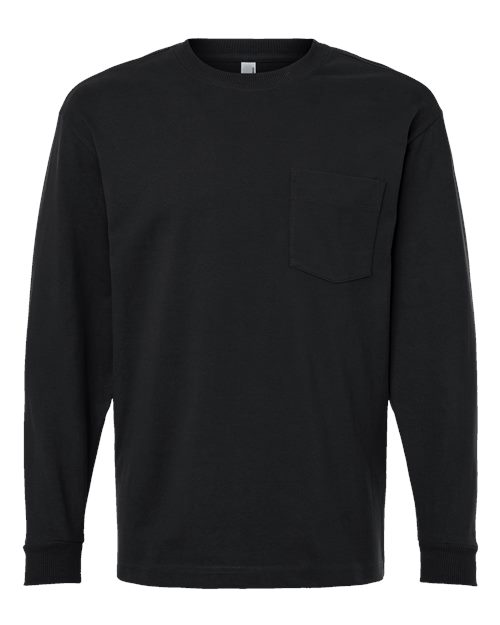 American Apparel Unisex Super Heavyweight Long Sleeve Pocket Tee - Black