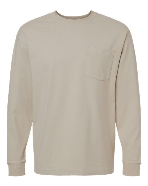 American Apparel Unisex Super Heavyweight Long Sleeve Pocket Tee - Bone