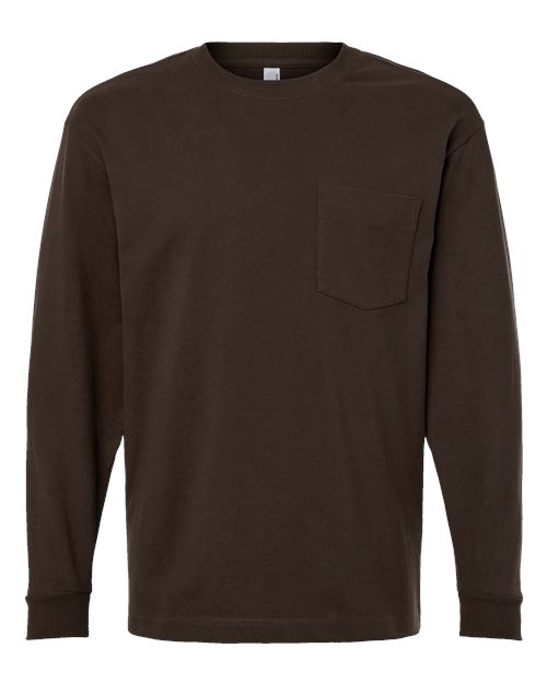 American Apparel Unisex Super Heavyweight Long Sleeve Pocket Tee - Brown