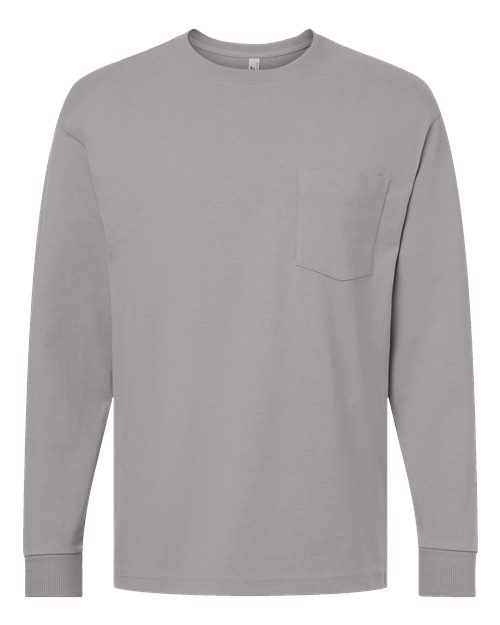 American Apparel Unisex Super Heavyweight Long Sleeve Pocket Tee - Gravel