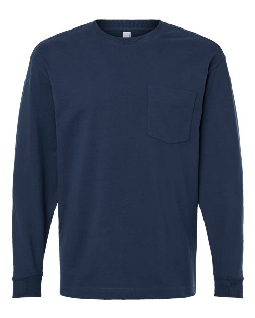American Apparel Unisex Super Heavyweight Long Sleeve Pocket Tee - Sea Blue