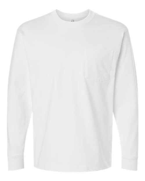 American Apparel Unisex Super Heavyweight Long Sleeve Pocket Tee - White