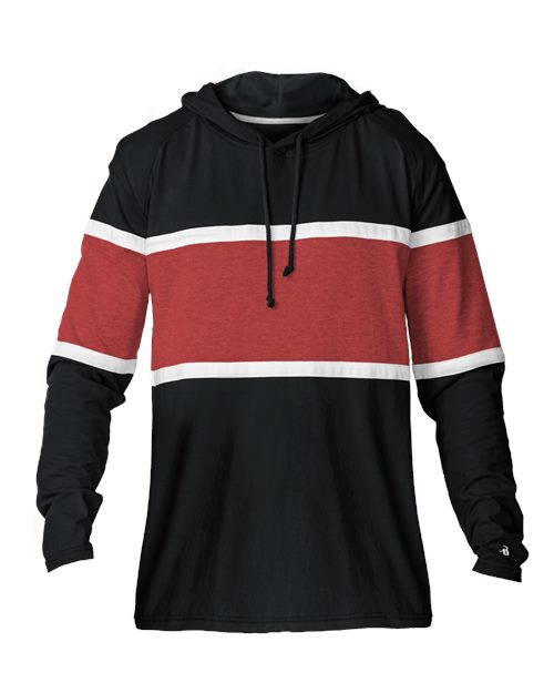 Badger Unisex United Hooded Long Sleeve T-Shirt - Black/ Red/ White