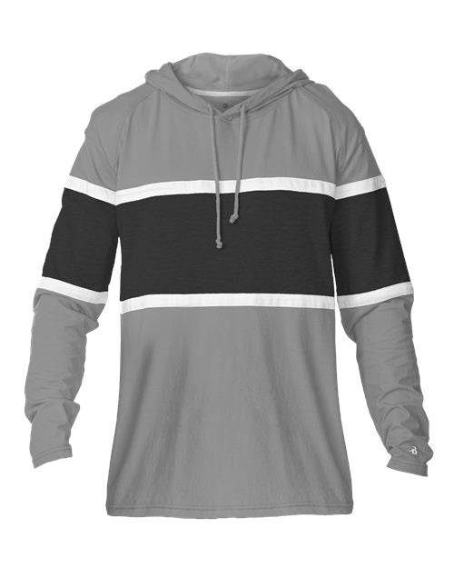 Badger Unisex United Hooded Long Sleeve T-Shirt - Oxford/ Black/ White