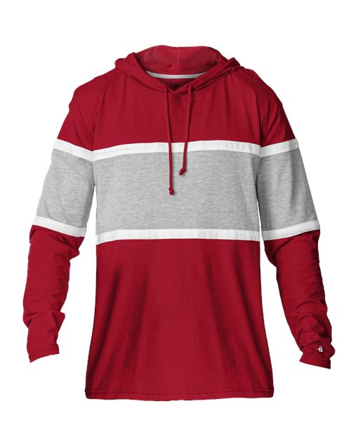 Badger Unisex United Hooded Long Sleeve T-Shirt - Red/ Oxford/ White