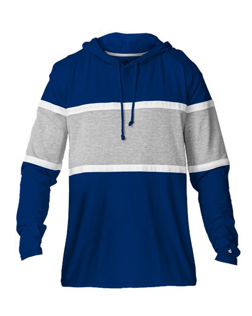 Badger Unisex United Hooded Long Sleeve T-Shirt - Royal/ Oxford/ White