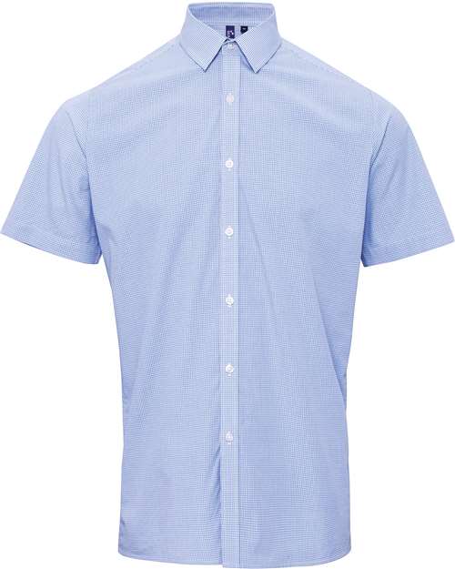 Artisan Collection by Reprime Men's Microcheck Gingham Cotton Shirt - Light Blue/ White