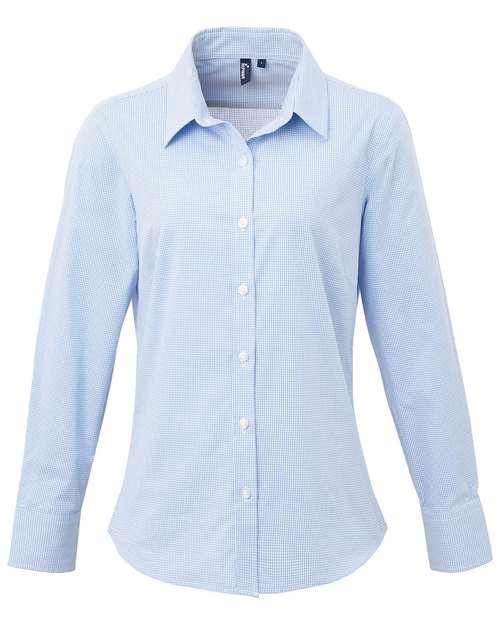 Artisan Collection by Reprime Women's Microcheck Gingham Cotton Shirt - Light Blue/ White