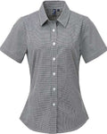 Artisan Collection by Reprime Women's Microcheck Gingham Short Sleeve Cotton Dress Shirt - Black/ White