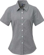Artisan Collection by Reprime Women's Microcheck Gingham Short Sleeve Cotton Dress Shirt - Black/ White