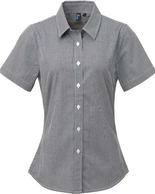 Artisan Collection by Reprime Women's Microcheck Gingham Short Sleeve Cotton Dress Shirt - Black/ White