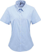 Artisan Collection by Reprime Women's Microcheck Gingham Short Sleeve Cotton Dress Shirt - Light Blue/ White
