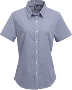 Artisan Collection by Reprime Women's Microcheck Gingham Short Sleeve Cotton Dress Shirt - Navy/ White