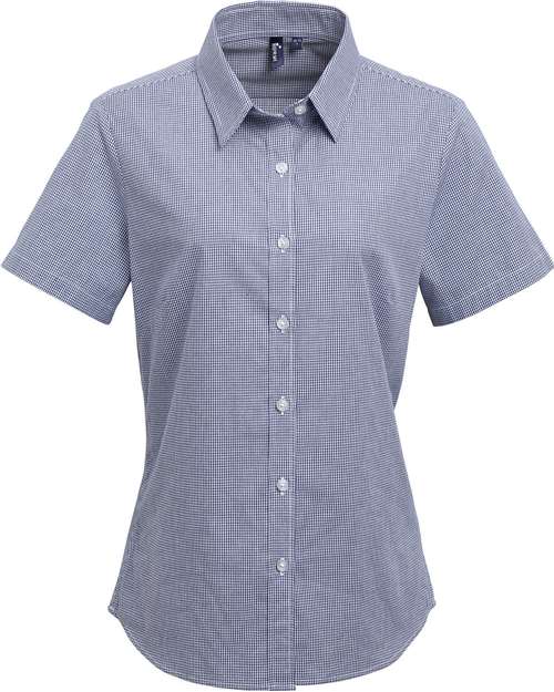 Artisan Collection by Reprime Women's Microcheck Gingham Short Sleeve Cotton Dress Shirt - Navy/ White