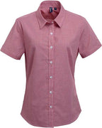 Artisan Collection by Reprime Women's Microcheck Gingham Short Sleeve Cotton Dress Shirt - Red/ White