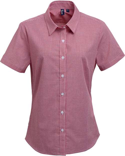 Artisan Collection by Reprime Women's Microcheck Gingham Short Sleeve Cotton Dress Shirt - Red/ White