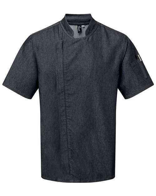 Artisan Collection by Reprime Unisex Zip-Close Short Sleeve Chef's Coat - Black Denim