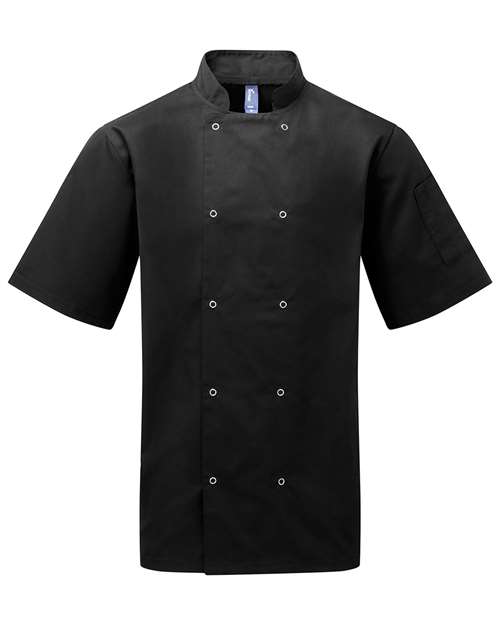 Artisan Collection by Reprime Unisex Ten Studded Front Short Sleeve Chef Coat - Black