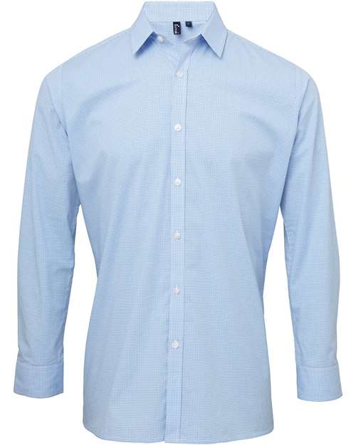 Artisan Collection by Reprime Men's Microcheck Gingham Cotton Shirt - Light Blue/ White