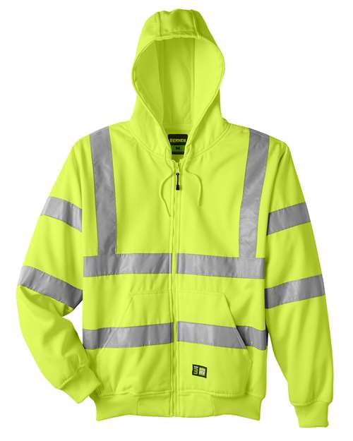Berne Apparel Men's Tall Hi-Vis Class 3 Lined Full-Zip Hooded Sweatshirt - Hi Vis Yellow