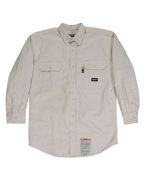 Berne Apparel Men's Tall Flame-Resistant Down Plaid Work Shirt - Khaki