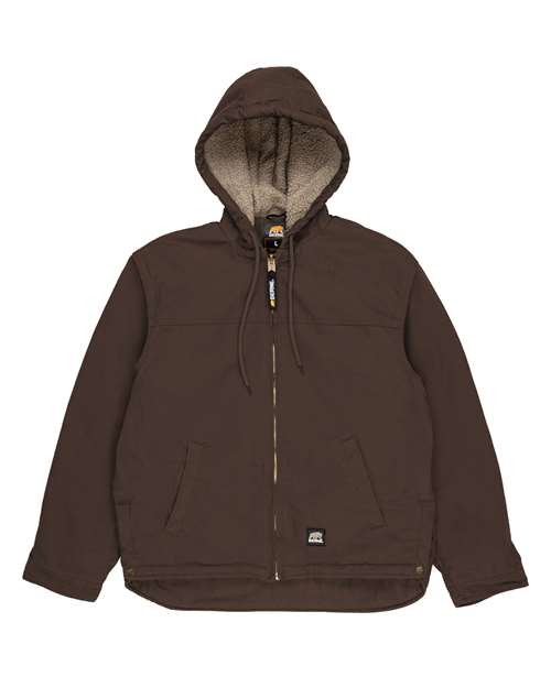 Berne Apparel Men's Heartland Washed Duck Hooded Work Coat - Bark