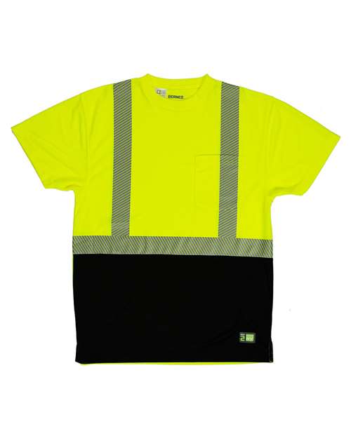 Berne Apparel Men's Hi-Vis Class 2 Color Blocked Pocket T-Shirt - Hi Vis Yellow