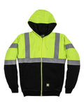 Berne Apparel Men's Hi-Vis Class 3 Color Block Full-Zip Hooded Sweatshirt - Hi Vis Yellow