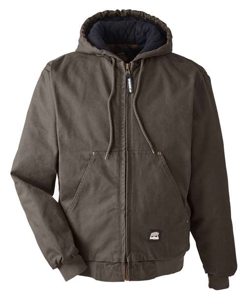 Berne Apparel Men's Tall Heartland Washed Cotton Duck Hooded Jacket - Olive Duck
