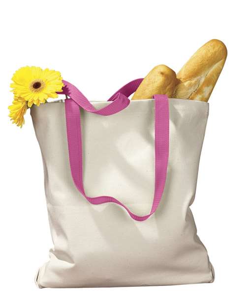 BAGedge Canvas Tote with Contrast-Color Handles - Natural/ Hot Pink