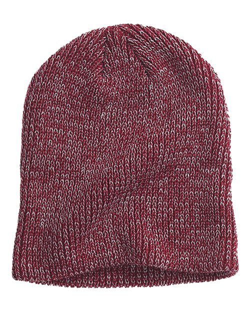 Big Accessories Ribbed Marled Beanie - Maroon/ Grey