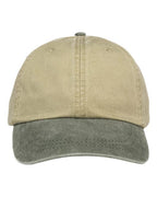 Adams Headwear Optimum Pigment-Dyed Dad Hat - Khaki/ Spruce Green