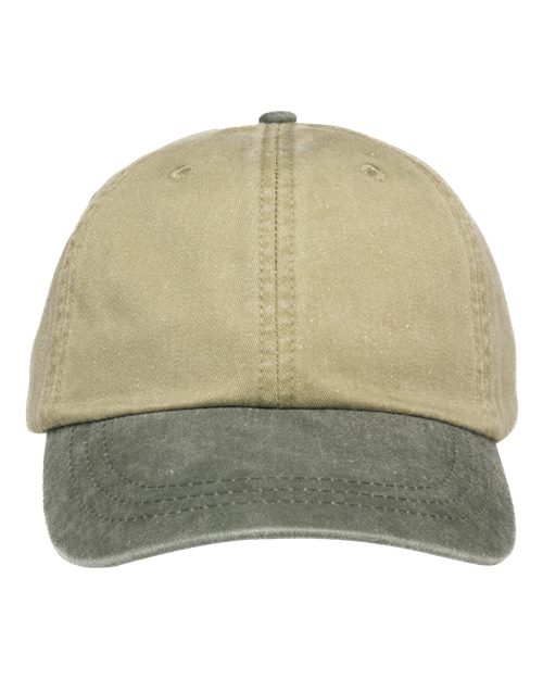 Adams Headwear Optimum Pigment-Dyed Dad Hat - Khaki/ Spruce Green