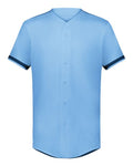 Augusta Sportswear Unisex Full Button Baseball Jersey - Columbia Blue/ Navy