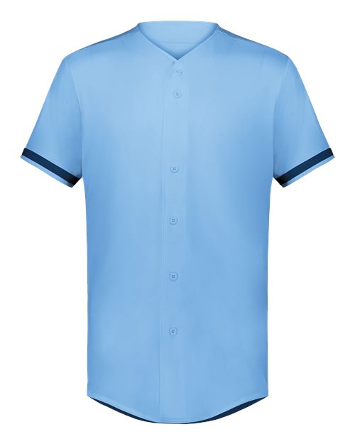Augusta Sportswear Unisex Full Button Baseball Jersey - Columbia Blue/ Navy