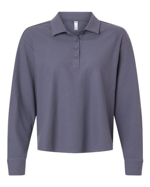 Adidas Women's Beyond Long Sleeve Loose Polo - Preloved Violet