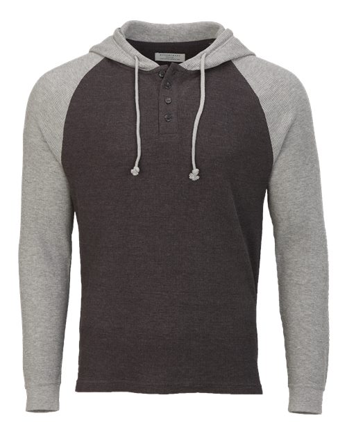 Boxercraft Unisex Waffle Knit Pullover Hooded Long Sleeve T-Shirt - Charcoal/ Oxford Heather