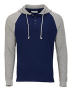 Boxercraft Unisex Waffle Knit Pullover Hooded Long Sleeve T-Shirt - Navy/ Oxford Heather