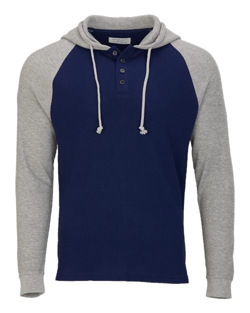 Boxercraft Unisex Waffle Knit Pullover Hooded Long Sleeve T-Shirt - Navy/ Oxford Heather