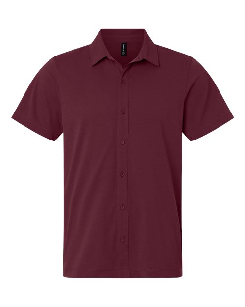 AllPro Men's Pro-Flex Sorona® Button Down Short Sleeve Shirt - Maroon