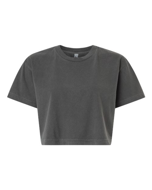 American Apparel Women's Heavyweight Cotton Garment-Dyed Boxy Cropped Tee - Faded Black