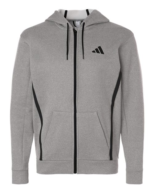 Adidas Men's Game & Go Fleece Full-Zip Hooded Sweatshirt - Medium Grey Heather