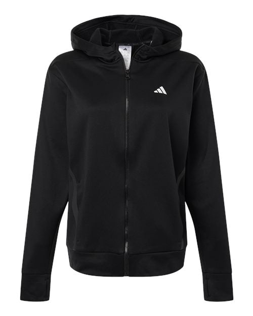 Adidas Women's Game & Go Fleece Full-Zip Hooded Sweatshirt - Black/ White