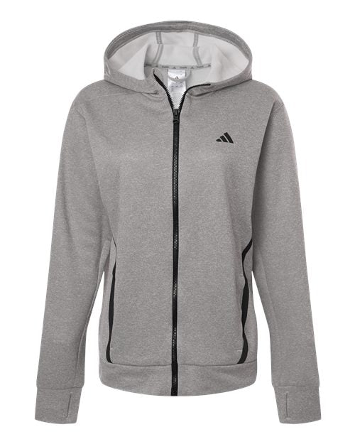 Adidas Women's Game & Go Fleece Full-Zip Hooded Sweatshirt - Medium Grey Heather/ Black