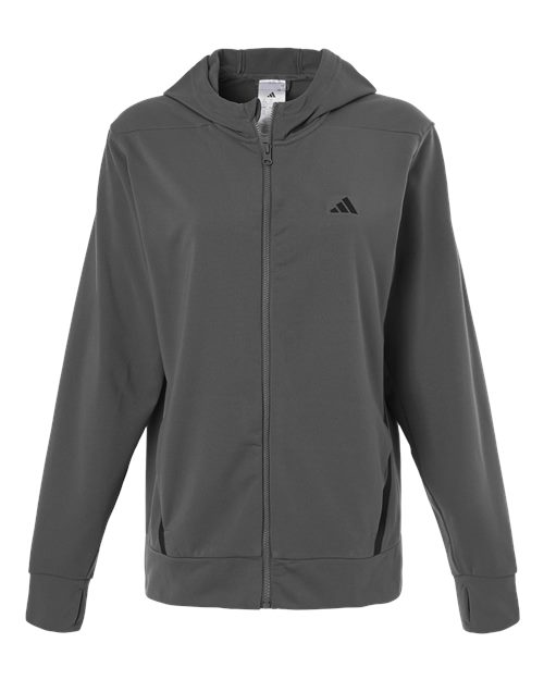 Adidas Women's Game & Go Fleece Full-Zip Hooded Sweatshirt - Team Grey Four/ Black