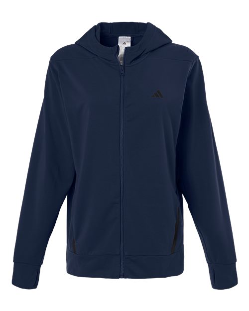 Adidas Women's Game & Go Fleece Full-Zip Hooded Sweatshirt - Team Navy Blue/ Black