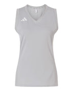 Adidas Women's Quickset V-Neck Sleeveless Jersey - Team Light Grey/ White