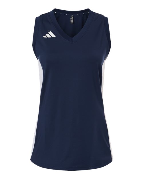 Adidas Women's Quickset V-Neck Sleeveless Jersey - Team Navy Blue/ White