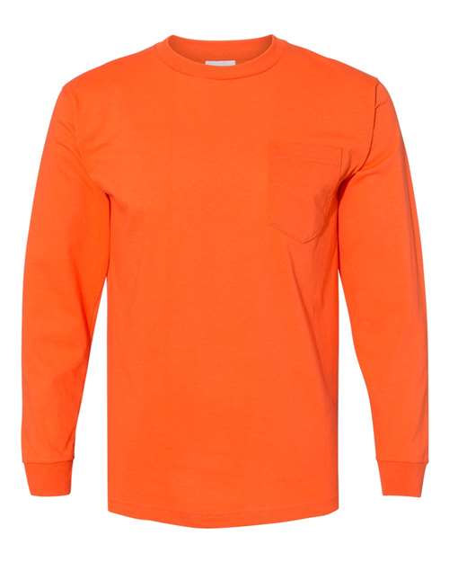 Bayside Unisex USA-Made Long Sleeve Pocket T-Shirt (Part 1 of 2) - Orange